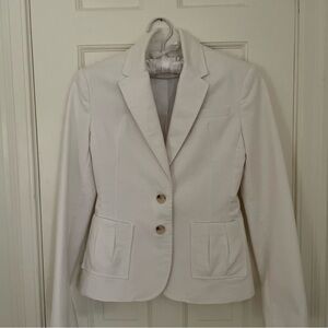 Calvin Klein Cotton Blend Single Breasted Blazer, Off-White, 4